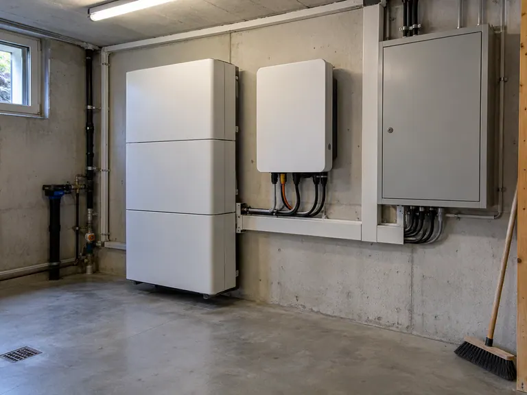 Batterie de stockage murale et onduleur dans un local technique